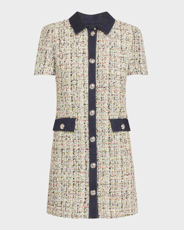 Anya Short-Sleeve Boucle Mini Dress